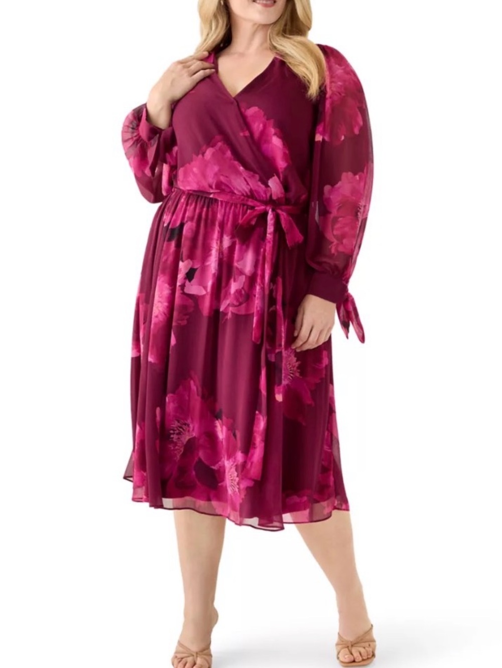 Calvin Klein Berry Floral Wrap Midi Dress